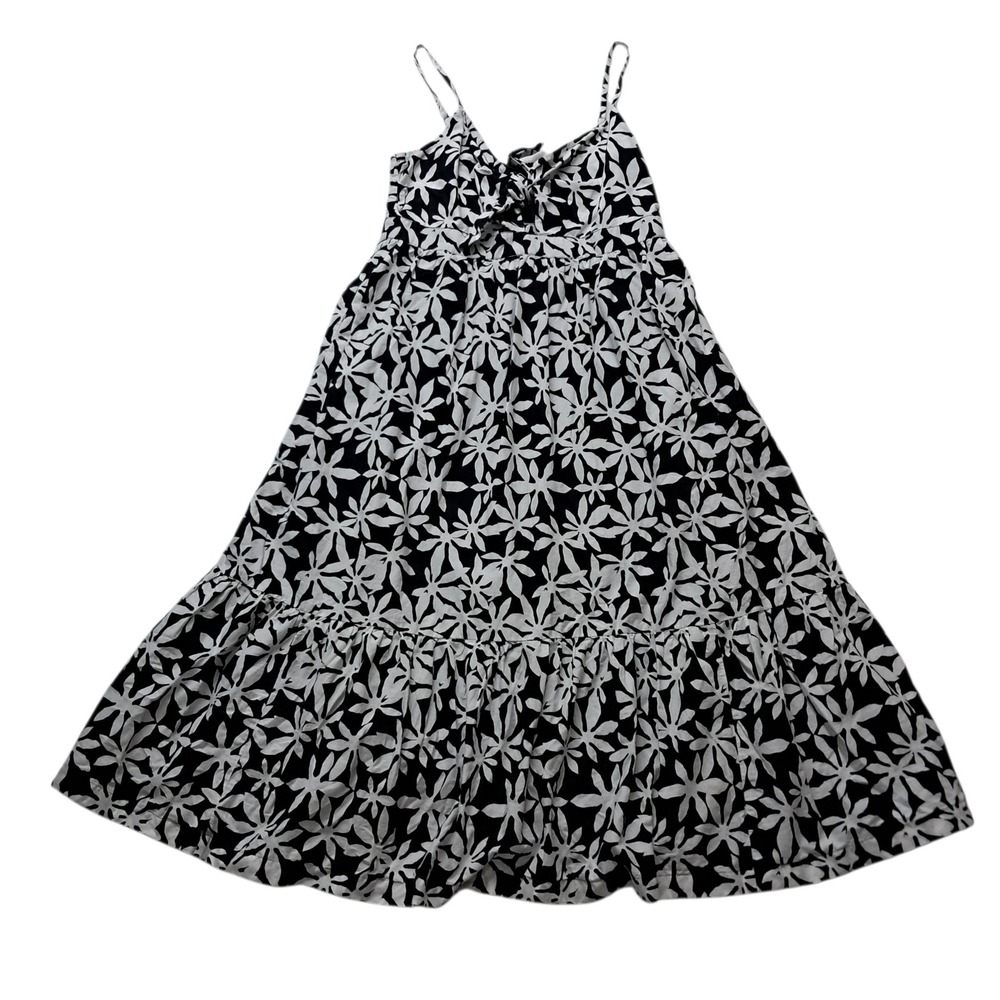 J. Crew Factory Dress Women's 12 Black White Midi Floral Tie Front Pockets